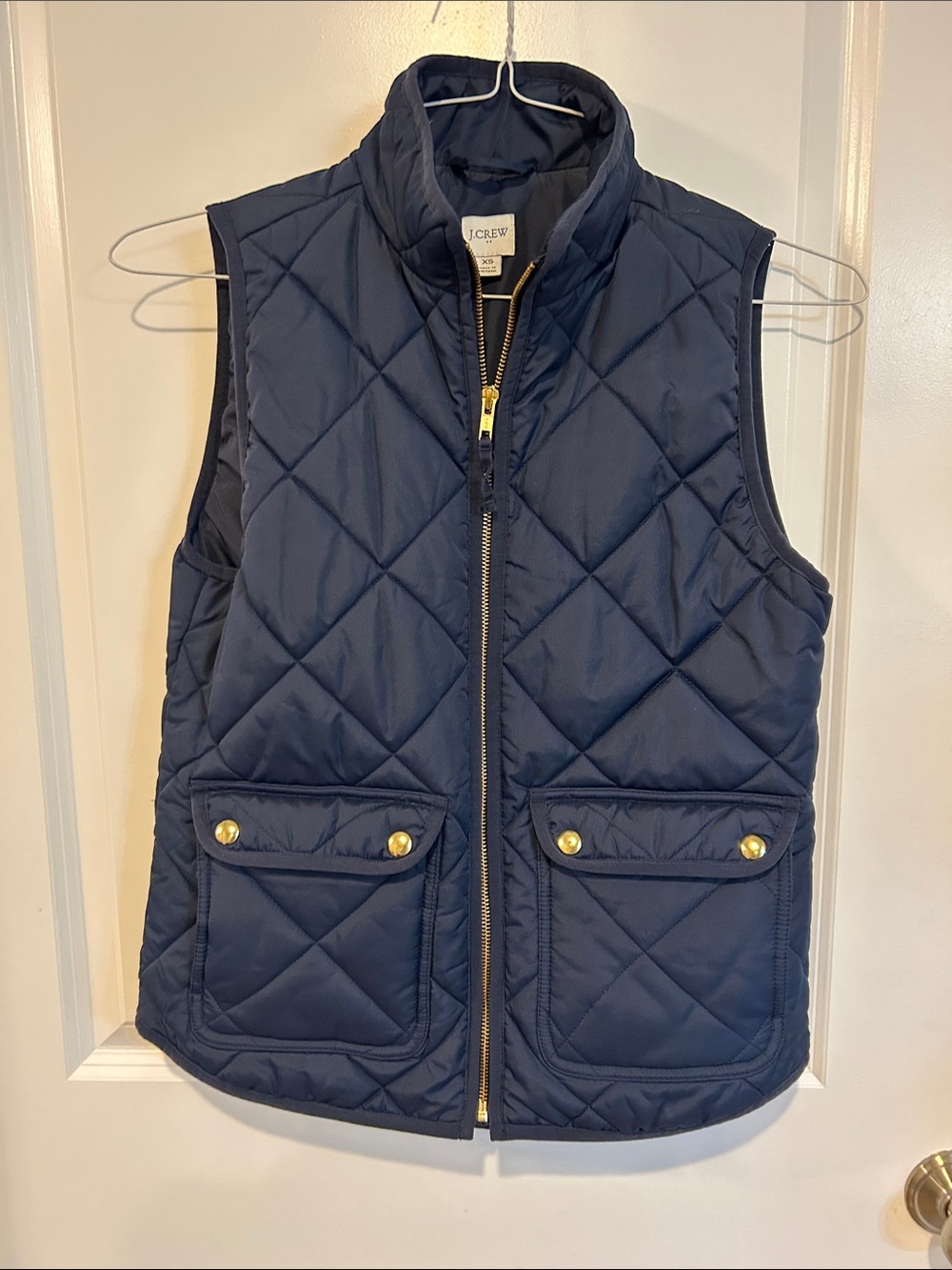 J. Crew Navy Quilted Vest with Gold Buttons